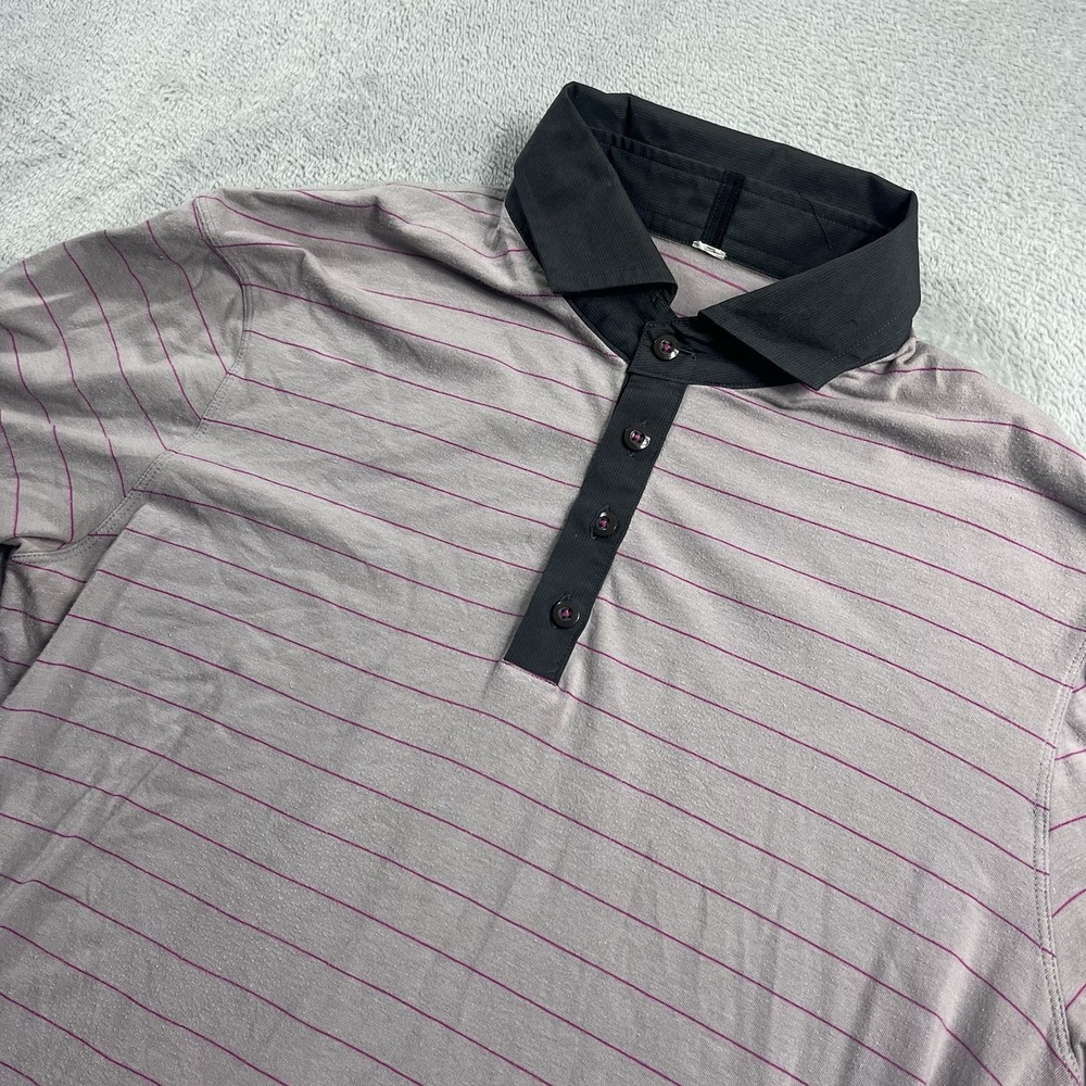 Lululemon Evolution Polo Shirt Men Medium Gray Short Sleeve‎ Golf Travel Casual